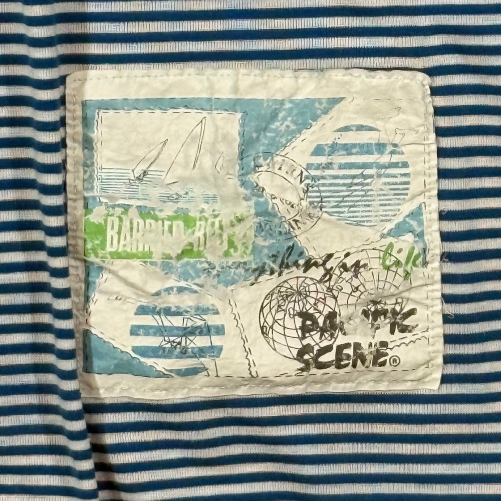 VTG Pacific Scene Blue White Striped Shirt Mens S 80s 90s Surf Coast Skate Retro - Picture 3 of 8